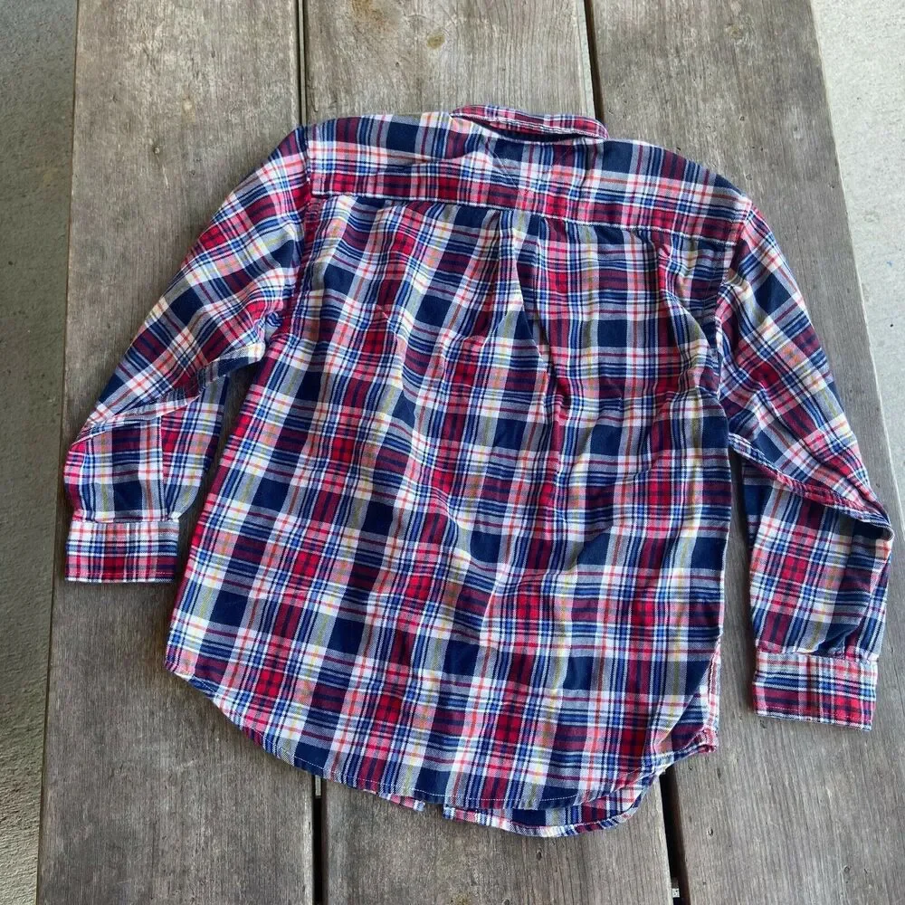 Tommy Hilfiger Boys Shirt Size 7 Blue Red Yellow White Plaid Flannel Button Down